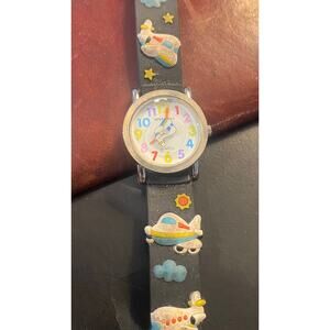 Boy's Solo Time Watch, Airplane Theme Poly Band, Spinning Plane on Face